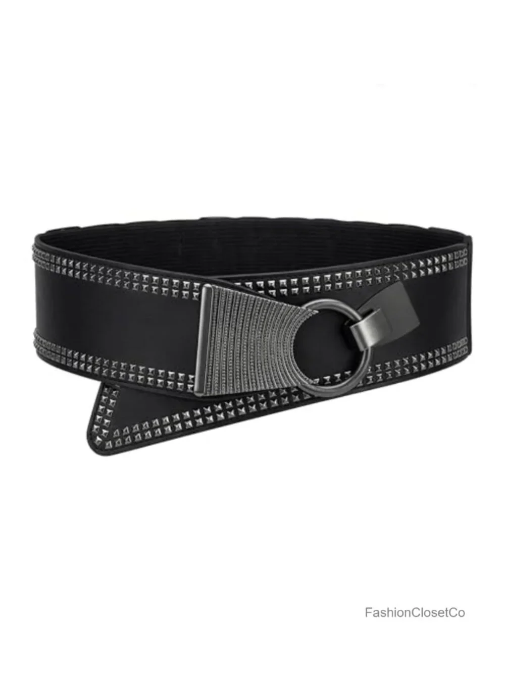Wide Faux Leather Gothic Hook Buckle Belt with Pyramid Studs